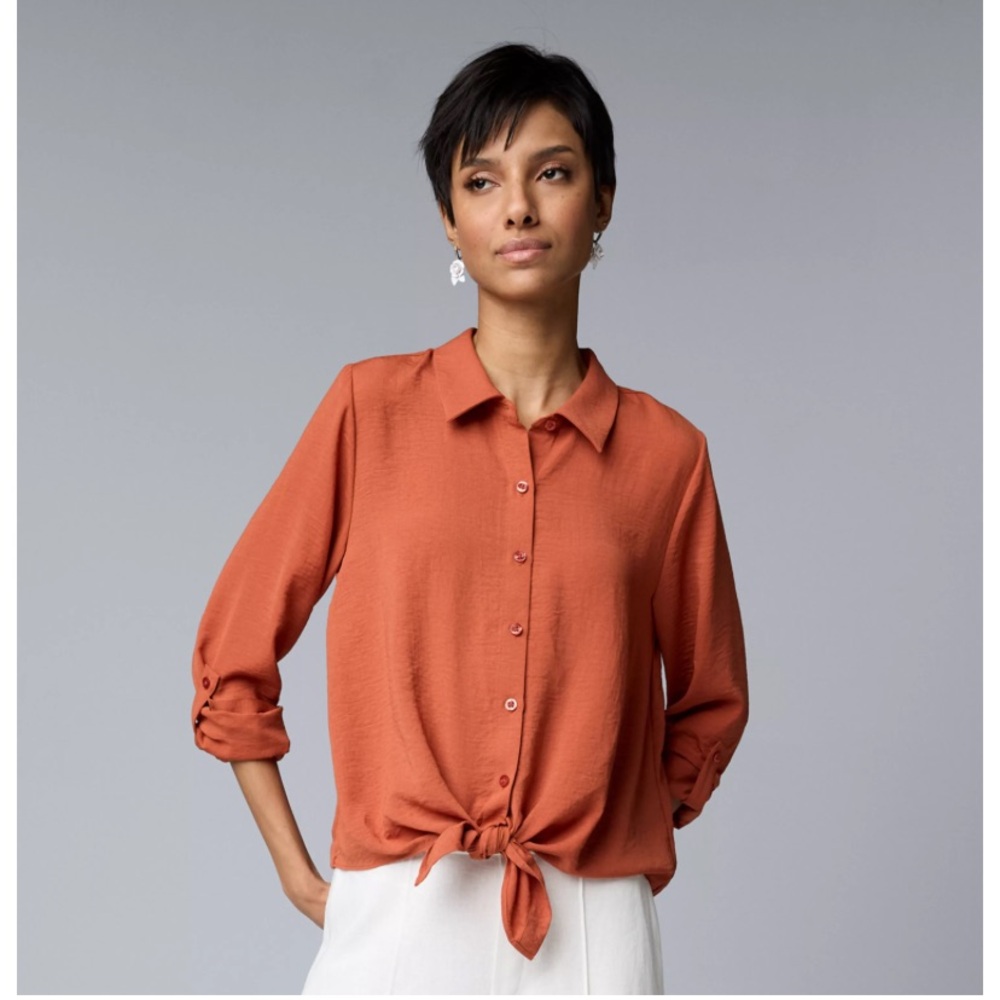 Simply Vera Vera Wang Terracotta cropped tie Button-Down Shirt XS